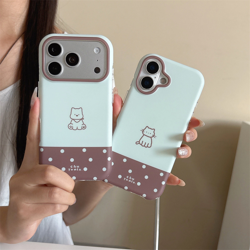 เคสโทรศัพท์สําหรับiPhone 16 17 15 Pro Max iPhone 16 Pro Max 17Promaxน่ารักPolka dot Lineสัตว์สุนัขแมวกันกระแทกIMDนุ่ม