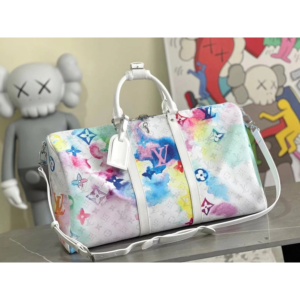 M45758 BOULI è RE 50 กระเป๋าเดินทางสีหมึกสีน้ําผู้ชายผู้หญิงกระเป๋าถือกระเป๋าเดินทาง Duffel Duffel D