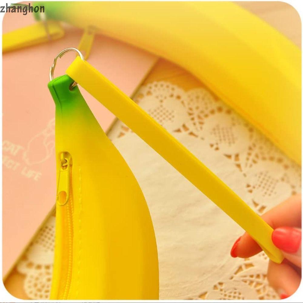 ZHANGHONG Banana Zero Wallet, Silicone Banana Shape Silicone Pen Bag, Multifunctional 2.36*7.87 นิ้ว