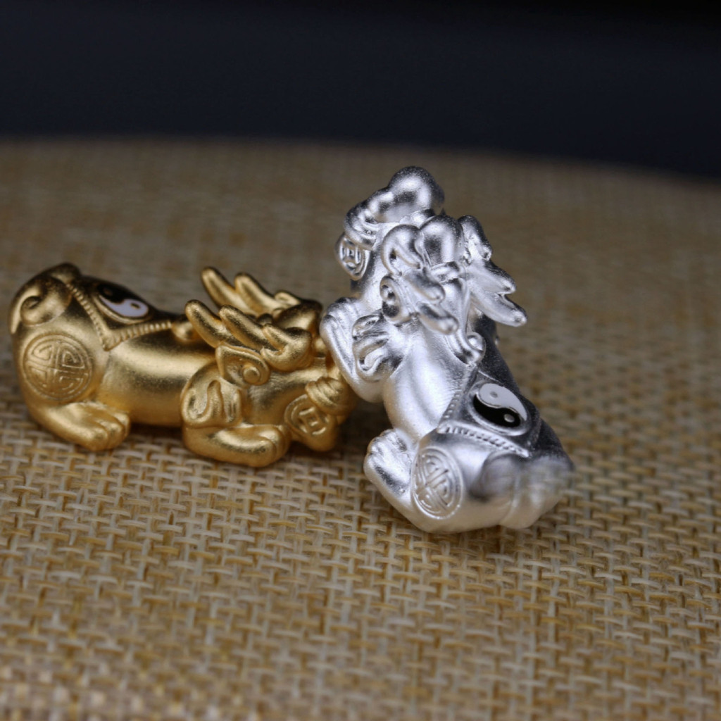 S999 เงินสเตอร์ลิง Pixiu Tai Chi Pixiu DIY สร้อยข้อมือสร้อยคอลูกปัด 999 เงินแท้อุปกรณ์เสริมขายส่ง
