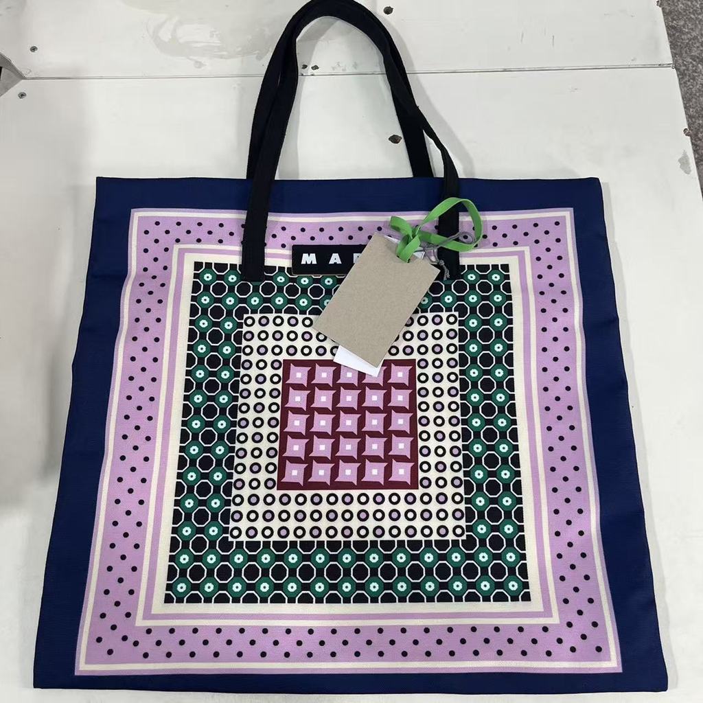 Marni Square Canvas bag Casual Shopping bag tote bag tote tote กระเป๋าสะพายไหล่