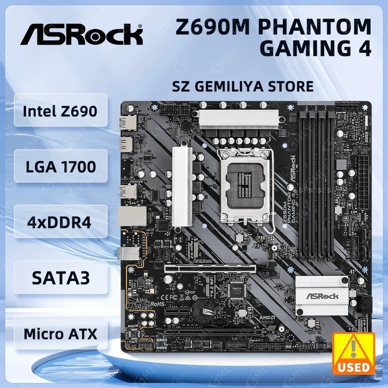 ASRock Z690M PHANTOM GAMING 4 เมนบอร์ด intel Z690 LGA1700 รองรับ 14900F 14700 13400 13600KF 12400 cp