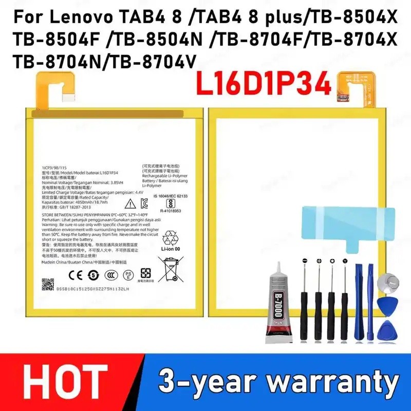 L16D1P34 แบตเตอรี่สําหรับ Lenovo TAB4 8 TB-8504N TB-8504X TB-8504F TAB4 8 plus TB-8704F 8704X 8704N 