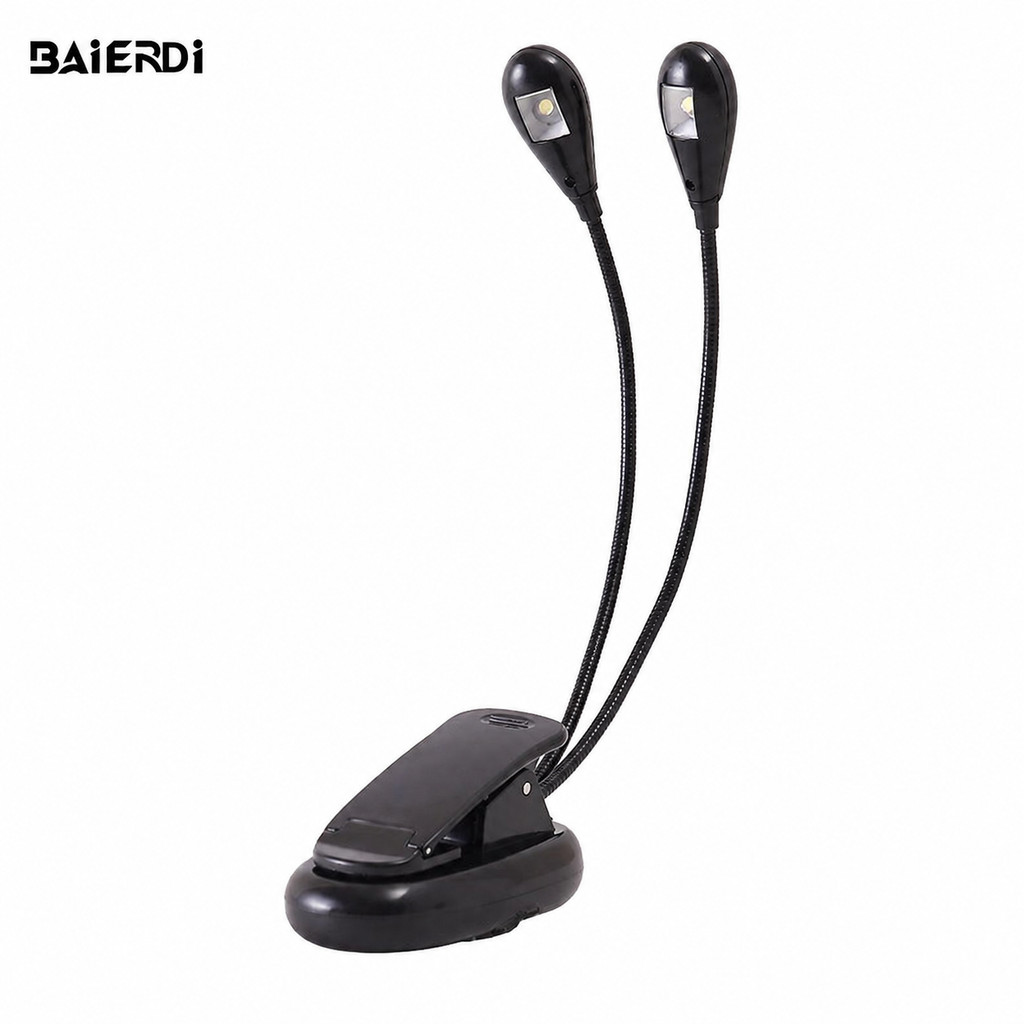 โคมไฟโน้ตดนตรี LED แบบหนีบ USB สำหรับขาตั้งโน้ต ใช้กับกีตาร์ เครื่องดนตรี หัวคู่ปรับได้ โคมไฟเปียโน