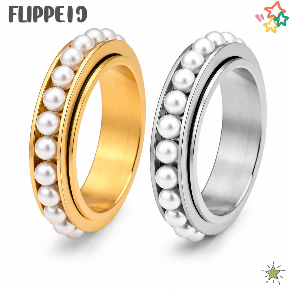 FLIPPE1J แหวน Spinner, สแตนเลส 6 มม.กว้าง Stackable แหวน, ขนาดหรูหรา 5-9 ทองหรือเงินเลียนแบบ Pearl W