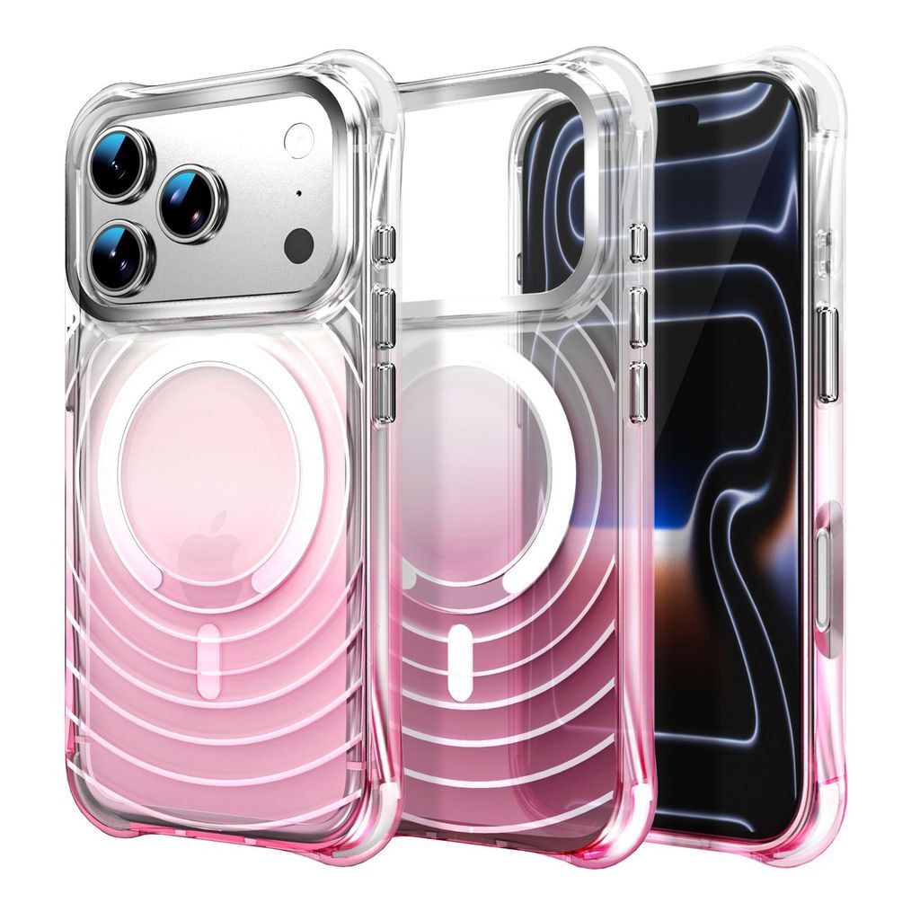 โปร่งใสโปร่งใส Wavey Gradient เหมาะสําหรับ iPhone17ProMax เคสโทรศัพท์ Monochrome แม่เหล็ก Apple 16 สี่มุม Shock-proof ป้องกัน