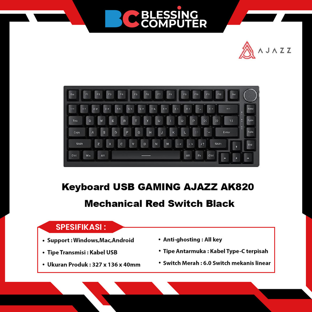 AJAZ AK820 GAMING คีย์บอร์ด USB Mechanical Red Switch สีดํา
