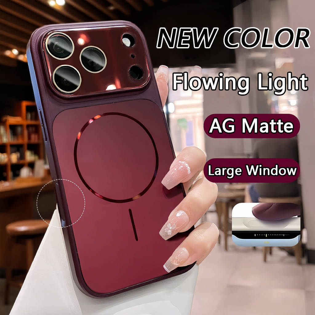 ใหม่เชอร์รี่สีแดงMatte Glitterหน้าต่างขนาดใหญ่ความแข็งแรงสูงแม่เหล็กเคสโทรศัพท์สําหรับiPhone 13 14 15 16 17 Pro Max 18 Pro 18 Pro Max Full AIปุ่มกล้องกันกระแทกปกหลัง