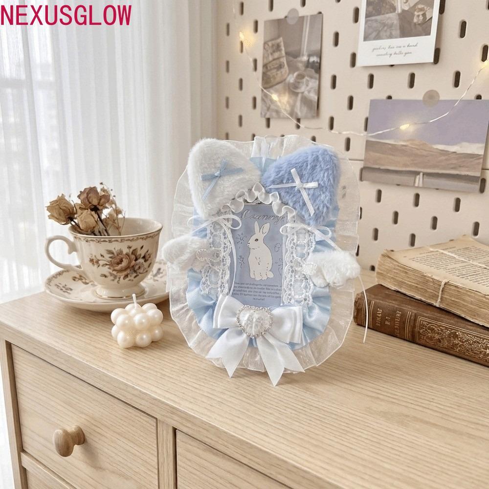 NEXUSGLOW Photocard Holder, Lace Cat Ear Shape ID Card Case, Sweet Cute Bow Plush Hanging Chain Bag 