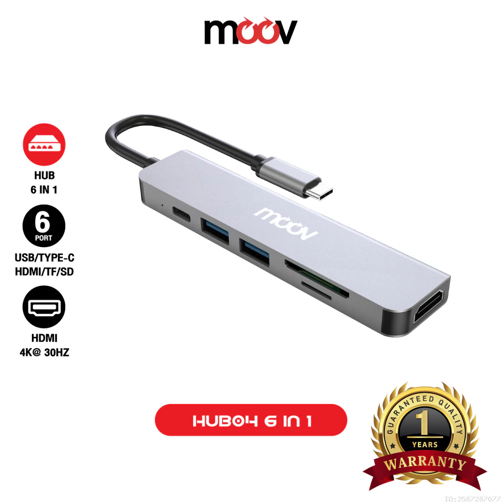 [ส่งไว] Moov HUB04 USB Hub Type C ฮับ 6 in 1 OTG PC Laptop (USB/Type C/HDMI 4K/TF/SD) Card Reader