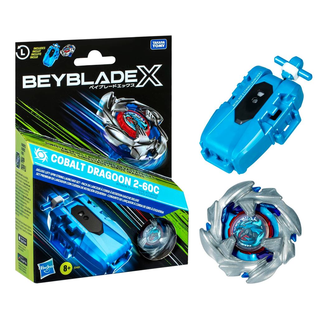 Beyblade X Cobalt Dragoon 2-60C Deluxe Left-Spin String Launcher Set Attack Type Top Left-Spinning T