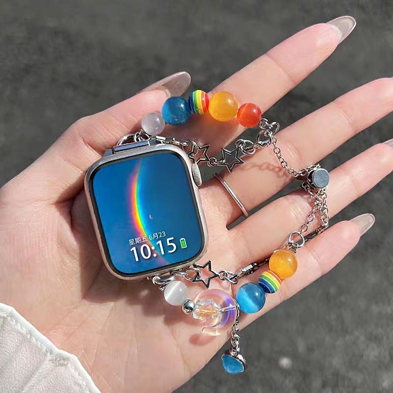 Dopamine Rainbow Beaded Strap Pendant Fashion Bracelet Shape Smart Watch Strap เหมาะสําหรับ Xiaomi 9
