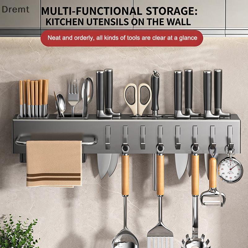 Dremt ทําความสะอาดง่ายสแตนเลสมีดครัวเจาะ Multi-Function ช้อนส้อมจัดเก็บสําหรับเคาน์เตอร์ครัว Wall mt