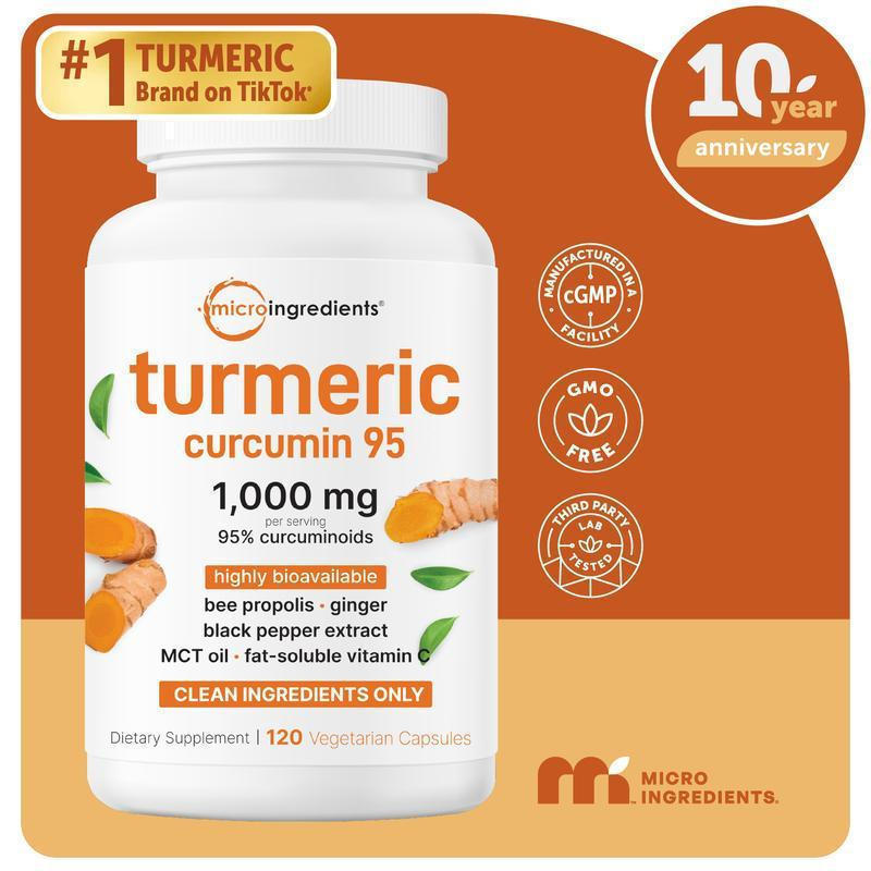 MicroIngredientsTurmericCurcumin1,000mg|95%CurcuminoidswithPepper&MCTOilforUltimateAbsorption,NoFill