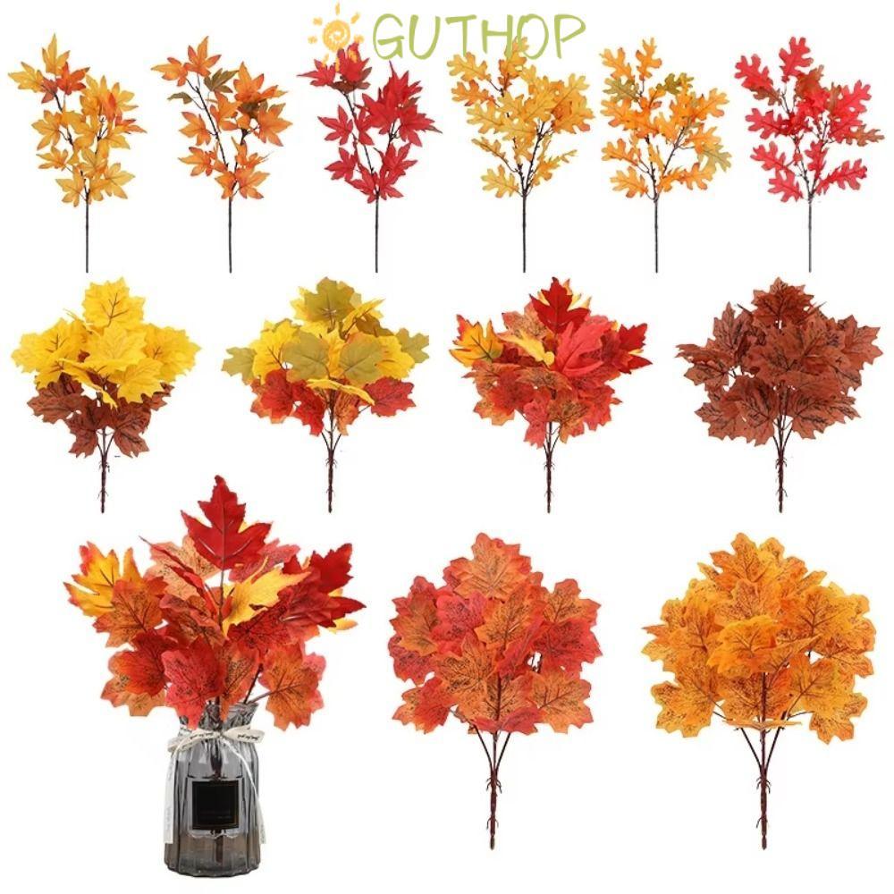 GUTHOP 2PCS ประดิษฐ์ Maple Leaf, ผ้า Fallen สไตล์ฤดูใบไม้ร่วง Fallen Decor, ธรรมชาติสีธรรมชาติ Maple