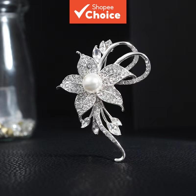 โลหะผสมเข็มกลัดเกาหลี Pin Chic Pearl Rhinestone Lapel Pin