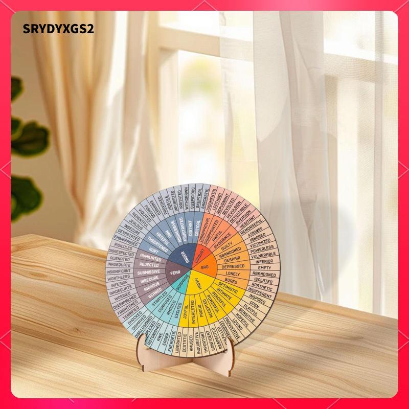 [Srydyxgs2] Feeling Wheel Therapist Gifts Wooden Double Sided Purse Mood Wheel with Stand for School