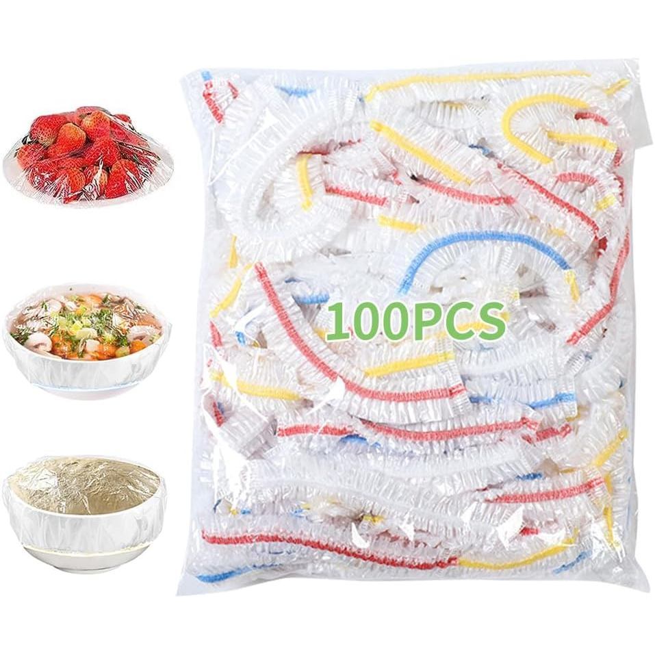 ฝาครอบชามพลาสติก 100 ชิ้น ฝาครอบอาหารเกรดอาหาร PE, ใช้สําหรับฝาครอบชามยืดหยุ่นแม่พิมพ์ขนมปัง, ฝาครอบจานแบบใช้ซ้ําได้, ถุงเก็บสดยืดสําหรับเก็บอาหาร