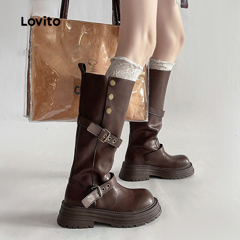 Lovito แคชชวล รองเท้าบูทแฟชั่นผู้หญิง LFA97043