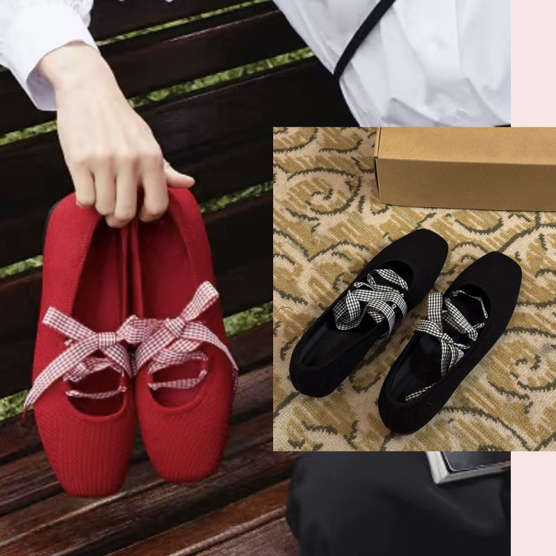 Vivia สีดําถักสายไขว้บัลเล่ต์รองเท้าแบน Square Toe รองเท้า Mary Jane CZTM A8BM