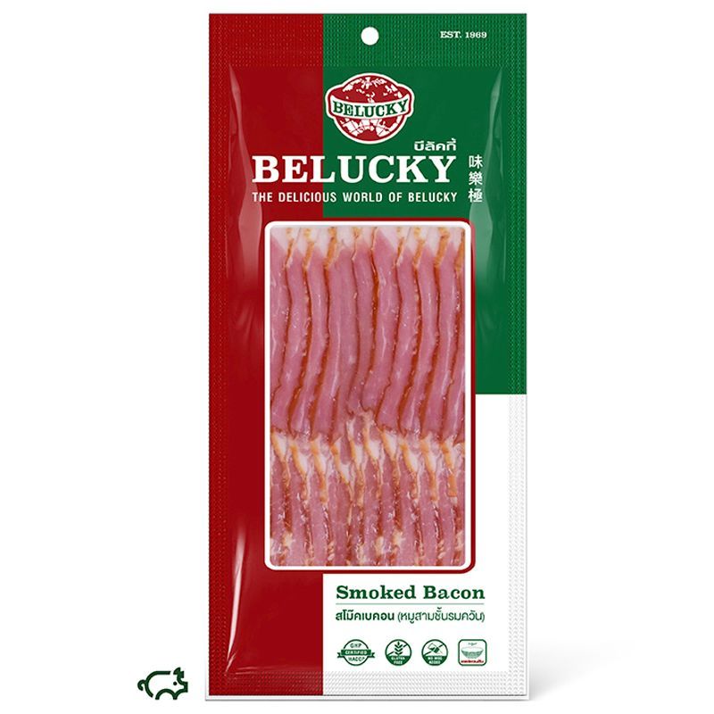 บีลัคกี้สโมคเบคอน 190กรัม Belucky Smoked Bacon 190g. [หมายเลขบาร์โค้ด 8850342023029]