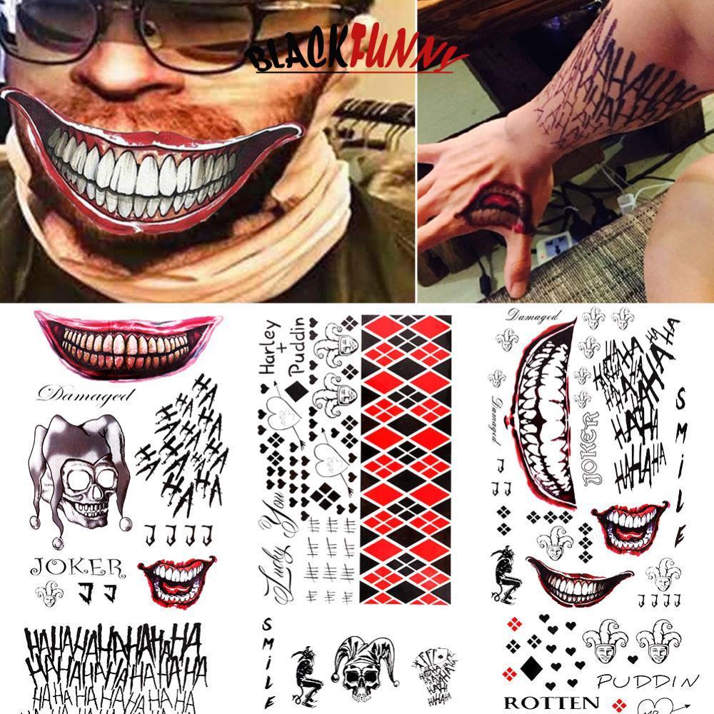 BLACKFUNNY 1Sheept ฮาโลวีน Batman คอสเพลย์ Squad Joker ประเภทชั่วคราว Tattoo สติกเกอร์ Body Art ชุด 
