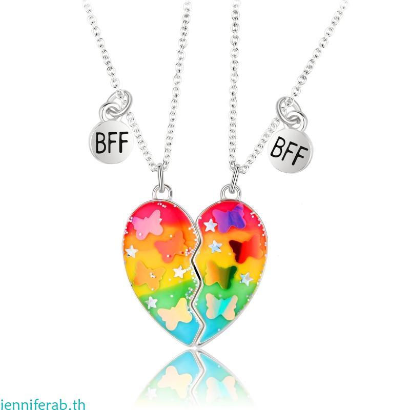 Jenniferab 2x Matching Heart Best Friends สร้อยคอสําหรับ w สําหรับเลื่อมผีเสื้อ BBF สําหรับ