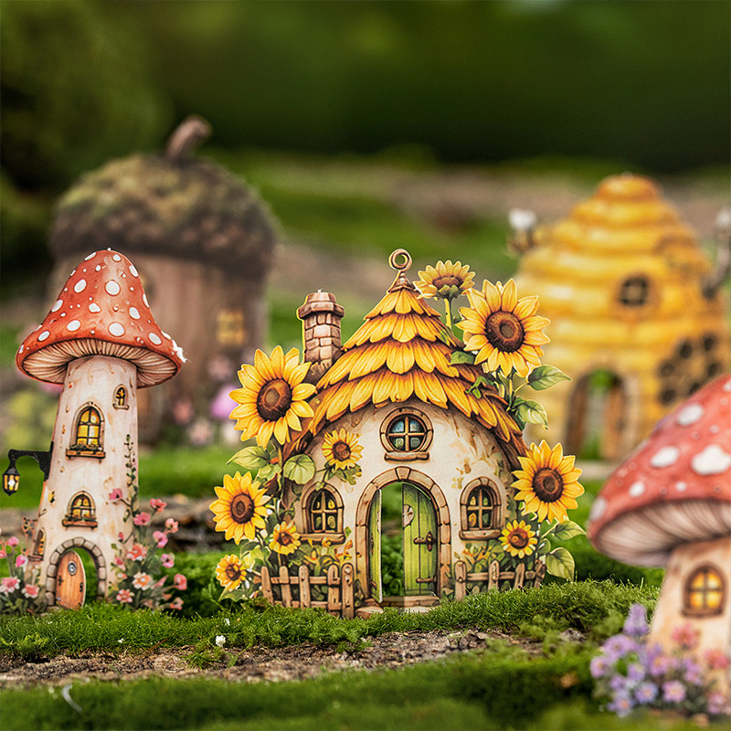 WEI 10 ชิ้น [Sweet Dream Fairy House Series] แหวนต้นไม้ Cabin Acorn น่ารัก Fairytale สไตล์สติกเกอร์ว