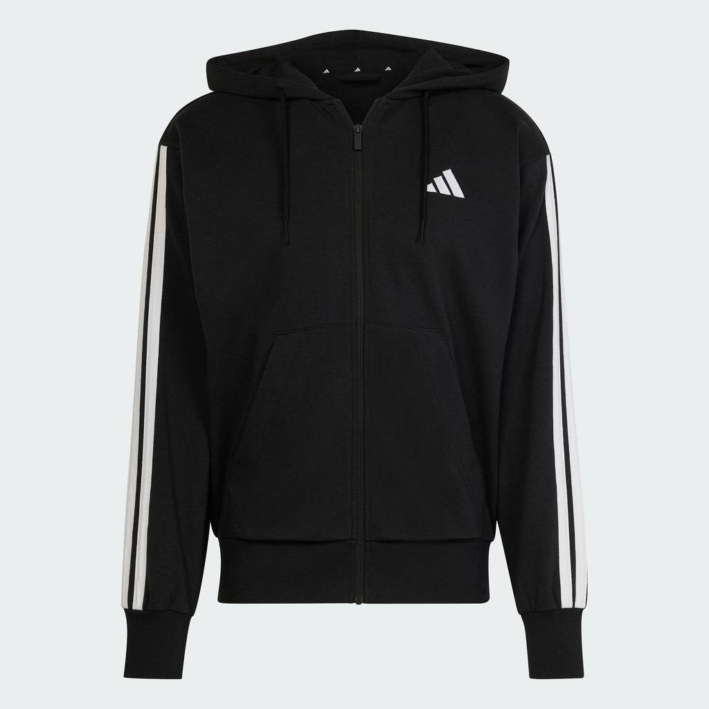 adidas ไลฟ์สไตล์ เสื้อฮู้ดผ้าเฟรนช์เทอร์รีย์ซิปยาวเต็มตัว Essentials 3-Stripes ผู้ชาย สีดำ JD1877