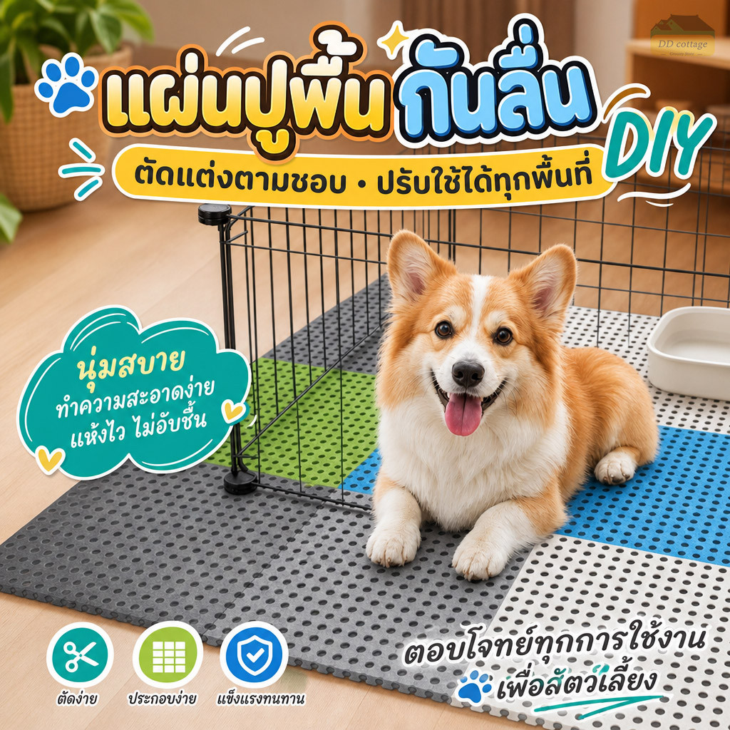 แผ่นรองปูพื้นกันลื่น DIY กันน้ำ พื้นผิวนุ่ม เก็บทำความสะอาดง่าย เหมาะห้องน้ำ ห้องครัว และใช้งานได้หลายพื้นที่
