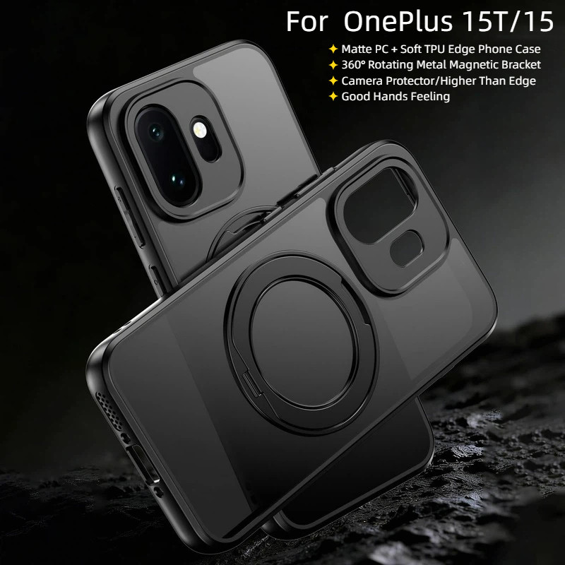 สําหรับ OnePlus 15T 15 13T 13S 13 13R 12R 15R ปลอกหรูหรา 360o หมุนโลหะวงเล็บแม่เหล็ก Matte PC Hard เ