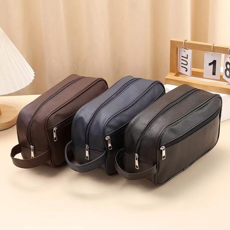 กันน้ํา PU Mens Wash Bag Wash Bag Travel Outing Simple Cosmetic Bag Mens Wash Bag Portable Large Cap