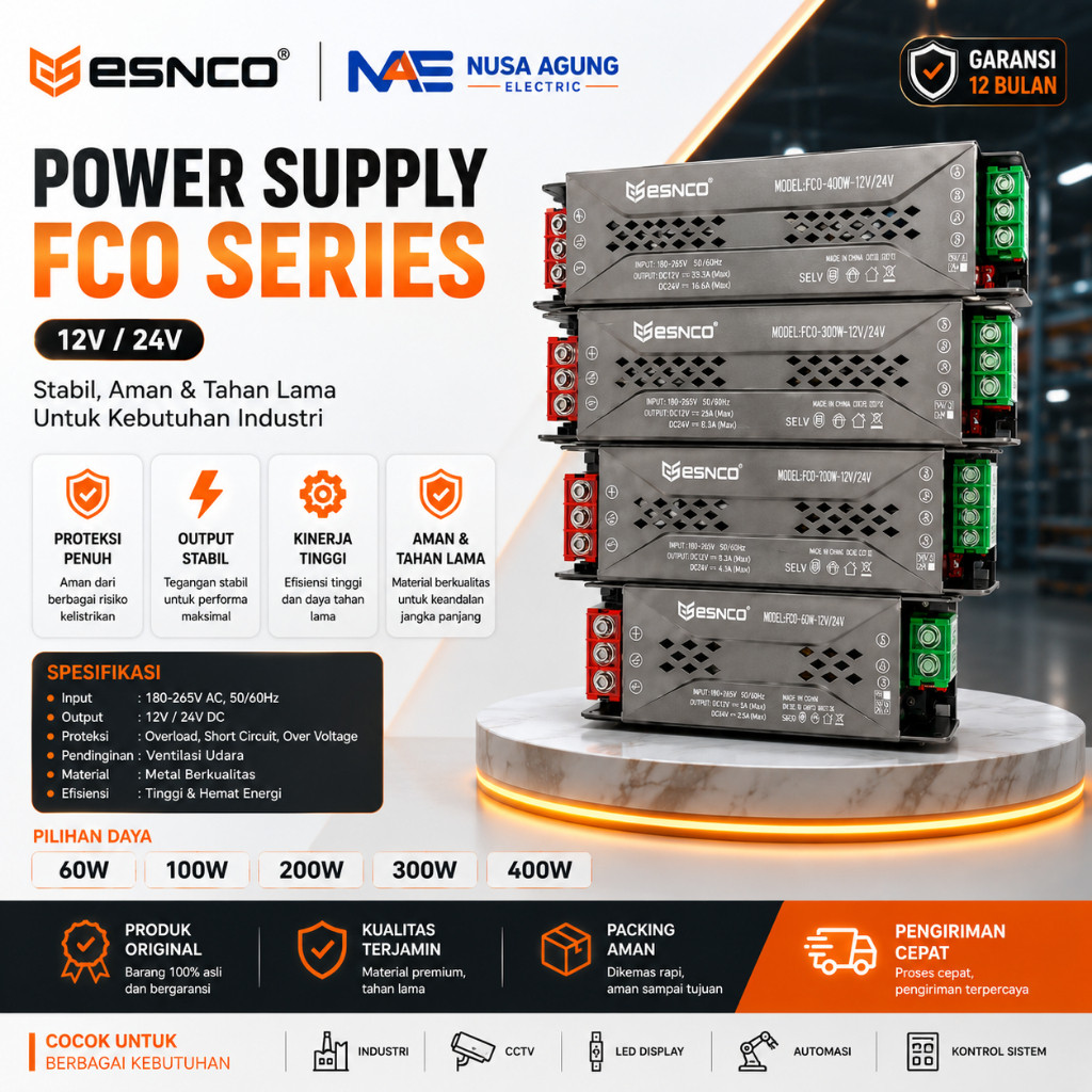 ESNCO Power Supply Transformer Slim Adapter 12V 60W 100W 200W 300W 400W