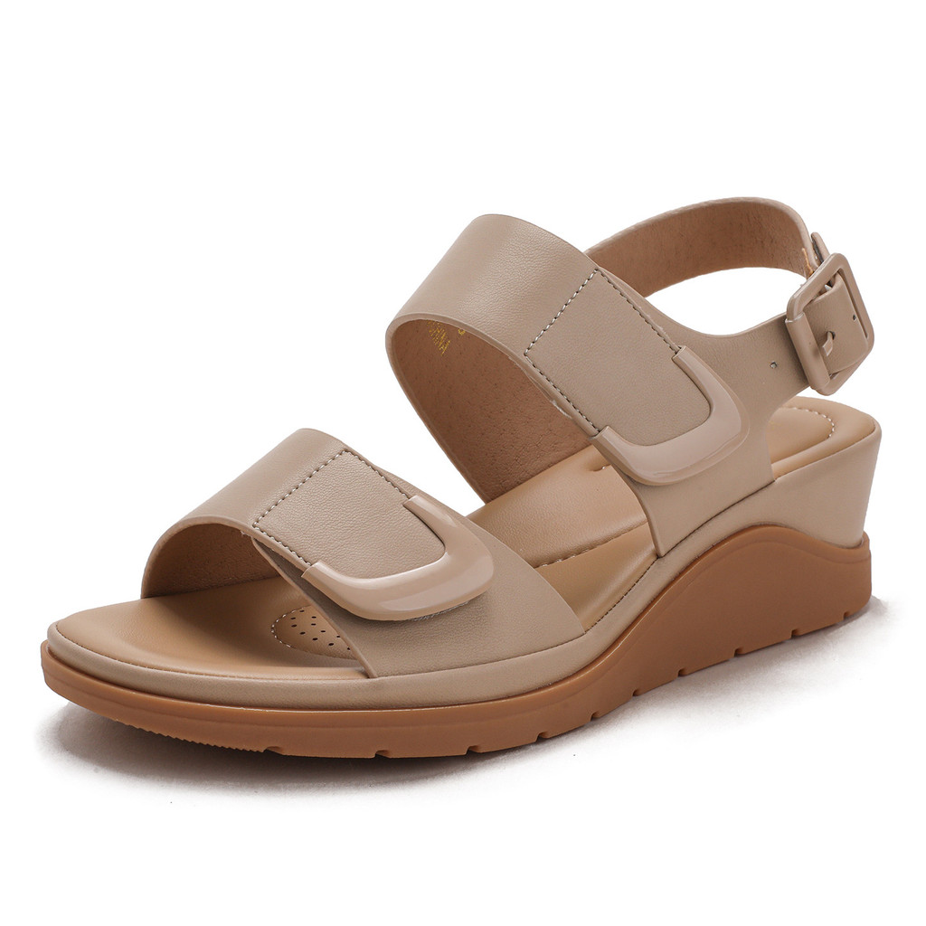 Bohemian Flat Strap Wedge Sandals Summer Velcro Flat Buckle Platform Sole Roman Sandals 726-