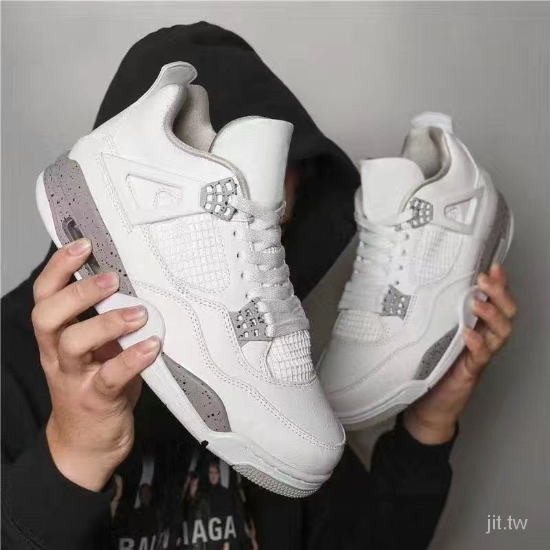 จัดส่งรวดเร็ว AJ4 รองเท้า Oreo สีขาวซีเมนต์สําหรับผู้ชายและผู้หญิง
