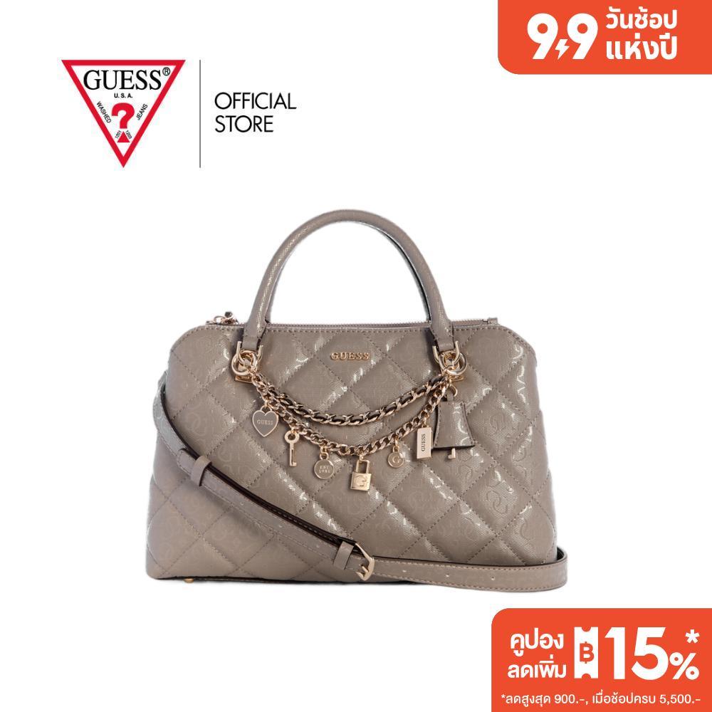 GUESS กระเป๋า รุ่น GG991206 LIBBY 2 COMP SATCHEL สีน้ำตาลอมเทา
