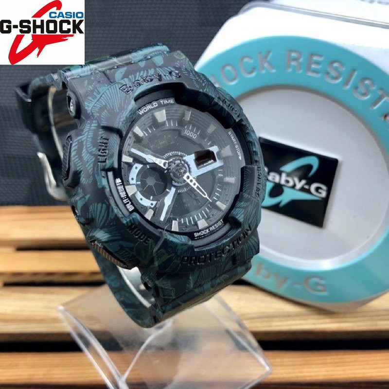 QIXIAO G*/*shock Baby-G Ba110 นาฬิกาผู้หญิง Ba110 Flora Green Classic แฟชั่นเรซิ่นสายนาฬิกา F168