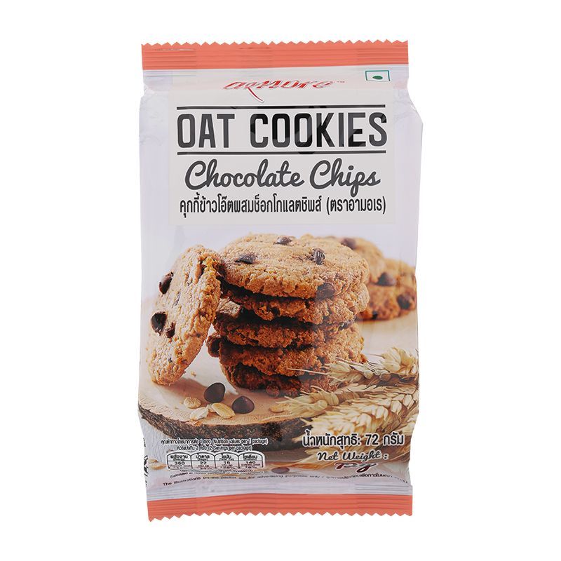 อามอเรคุกกี้ข้าวโอ๊ตผสมช็อกโกแลตชิพส์ 72กรัม Amore Oat Cookies Chocolate Chips 72g.