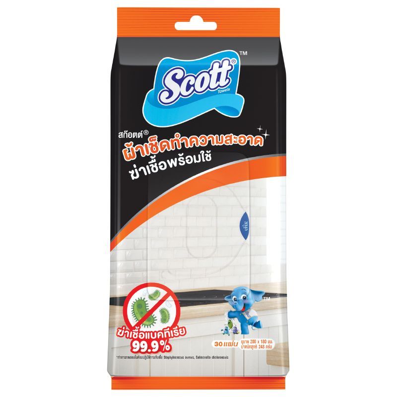 สก๊อตต์ผ้าเช็ดทำความสะอาดอเนกประสงค์สูตรฆ่าเชื้อโรค 30แผ่น Scott Wipes Cleaner 30sheets