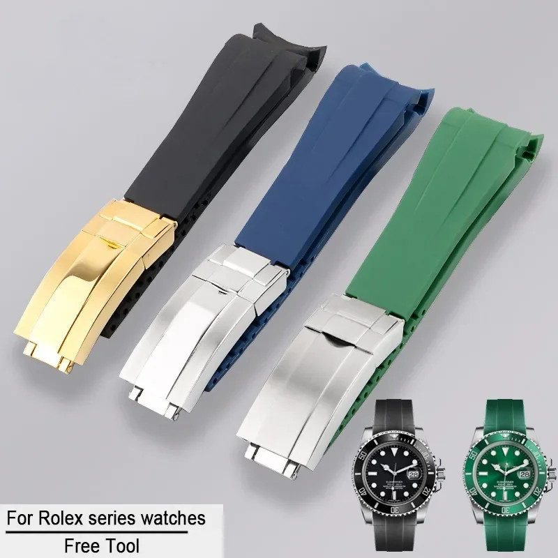 20 มม.นาฬิกายางสําหรับ Rolex สีดําสีเขียวสีฟ้า Rolex Submariner GMT RUBBER B ซิลิโคนนาฬิกากันน้ํา