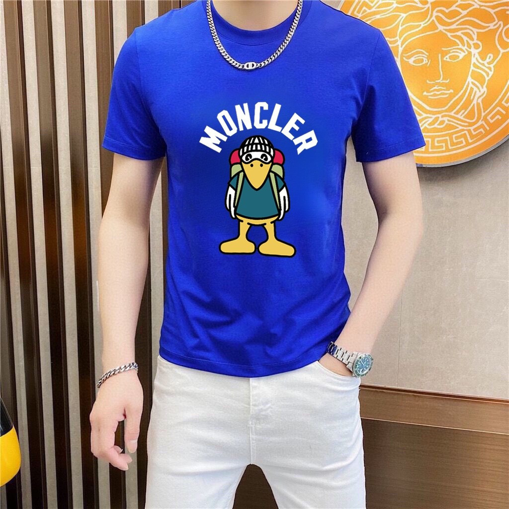 Moncler/Mengkou/2026 คลาสสิกรอบคอแขนสั้นเสื้อยืดผู้ชายผู้หญิงสไตล์กีฬาเกลียว All-Match Bottoming เสื