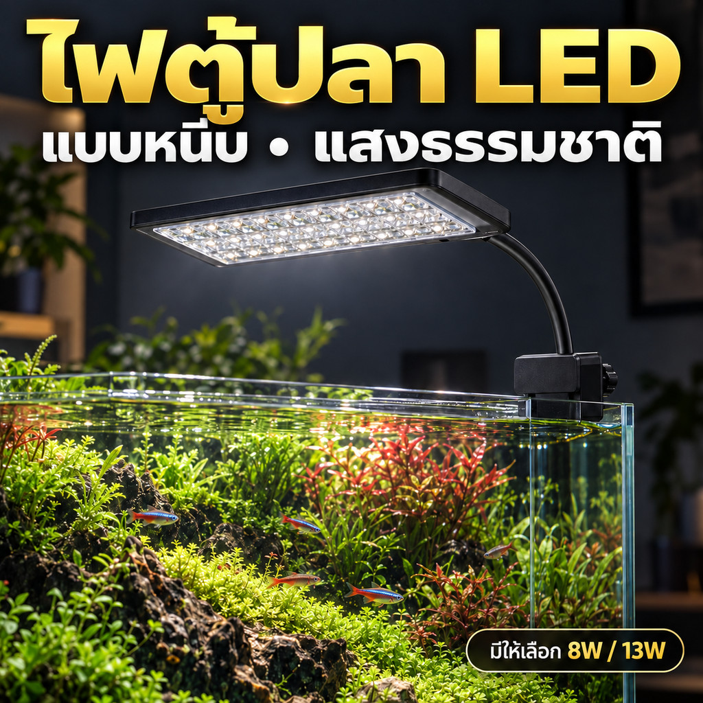 ไฟตู้ปลา LED แบบหนีบ TriRGB Pro สำหรับตู้ไม้น้ำ แสงธรรมชาติ  ปรับมุมได้ 360° คลิปกันน้ำ เลี้ยงพืชน้ำ