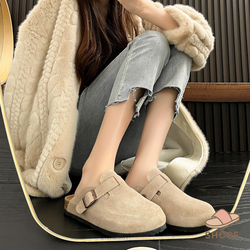 รองเท้าลำลองสไตล์เรโทรสไตล์เกาหลี รองเท้าส้นแบน กลางแจ้งขี้เกียจ รองเท้าเบอร์เคนสตอค วัสดุหนังกลับ BB014