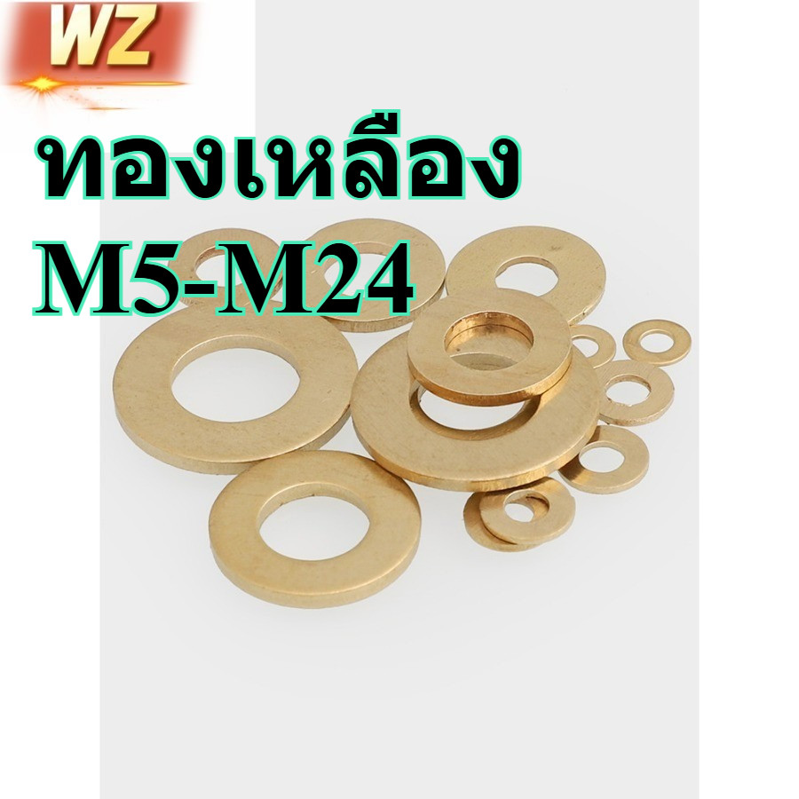 ปะเก็นแบนทองเหลือง ยี่ห้อ WZ ขนาด M5 M6 M8 M10 M12 M14 M16 M18 M20 M22 M24 มาตรฐาน GB ผลิตในจีนแผ่นด
