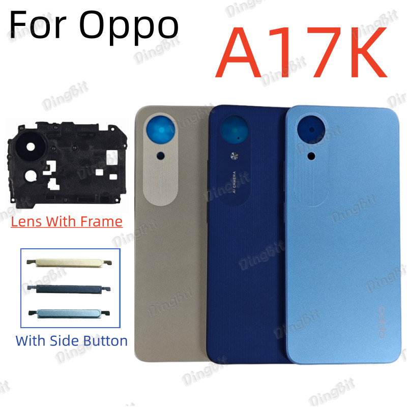 สําหรับ OPPO A17K แบตเตอรี่ฝาหลังด้านหลังกรณีประตูพร้อมเลนส์กล้องพร้อมกรอบ Volume Up Down ปุ่มอะไหล่ทดแทน