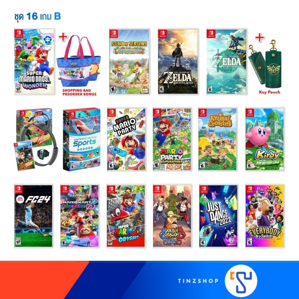 Nintendo Switch 16 Games Set B : Mario Wonder / FC24 / Ring fit / Party / Justdance / Animal / Story