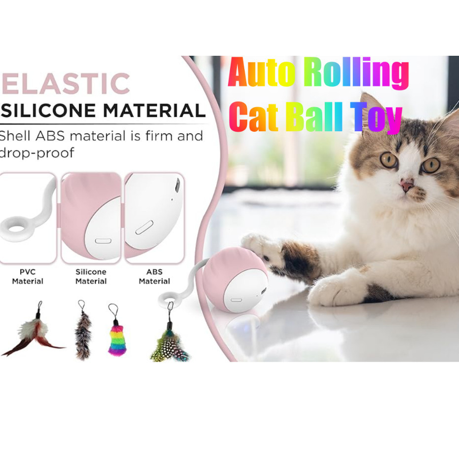 Auto Rolling Cat Ball ของเล่น Interactive Self Moving ของเล่นแมวอัตโนมัติ Tail Feather สิ่งที่แนบมาH