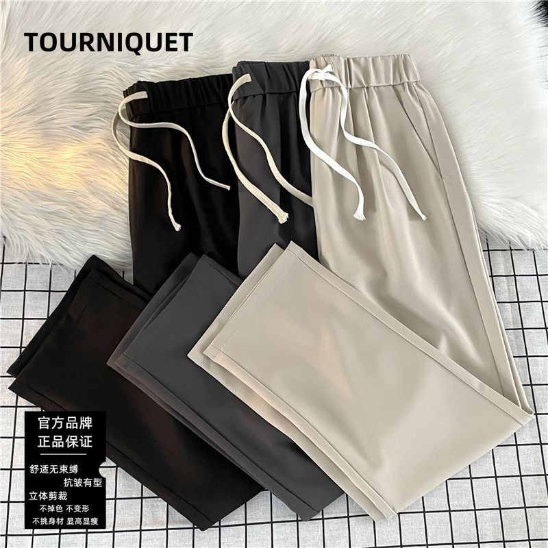 TOURNIQUET纯色直筒西裤男松紧腰抽绳设计百搭潮牌休闲西裤九分裤TOURNIQUET solid color straight tube west20251014