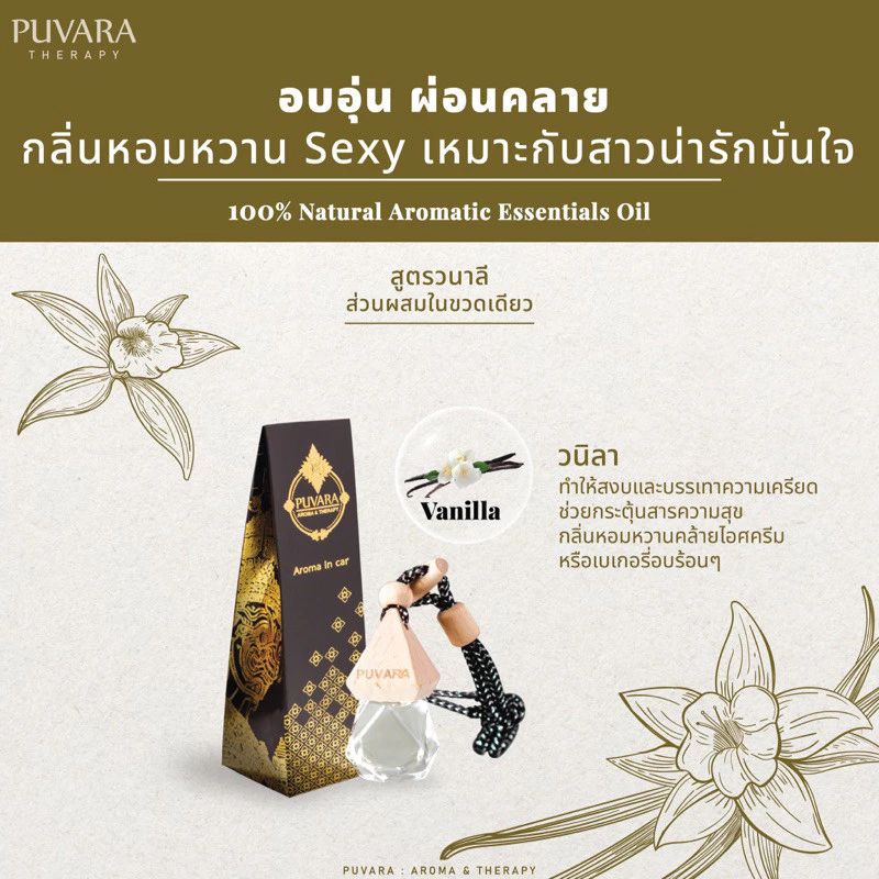 Puvara ภูวรา น้ำหอมรถยนต์ Aromatic in car น้ำมันหอมระเหยปรับอากาศ ธรรมชาติ รถยนต์ 8ml.