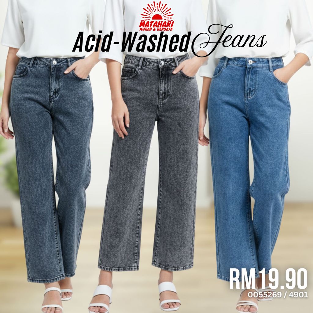 MATAHARI กางเกงยีนส์ผู้หญิง Acid-wash jumbo ML XL Seluar Panjang Jeans Wanita Normal - Plus Size 490